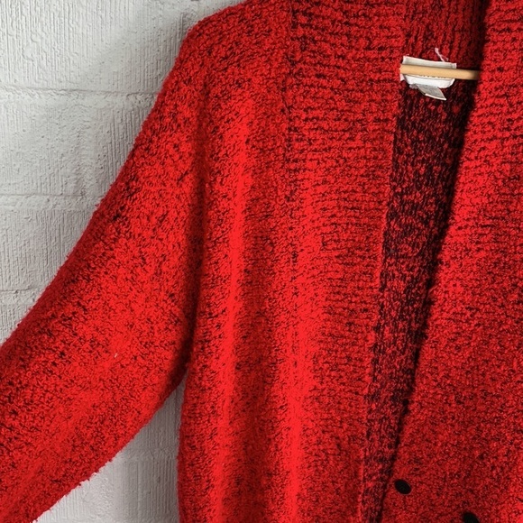 Side Effects Acrylic Vintage Red Open Front Red Knit Cardigan Sweater sz L - Picture 3 of 6